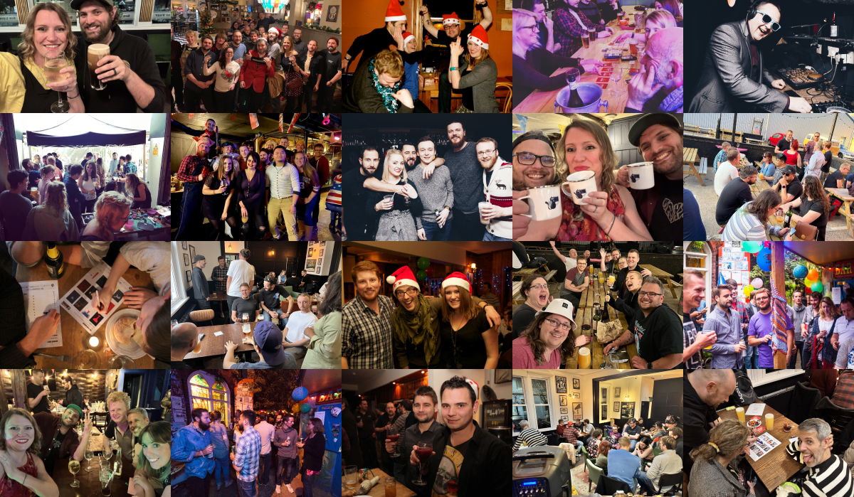 Collection of photos from over the years showing people having fun at PFMeet